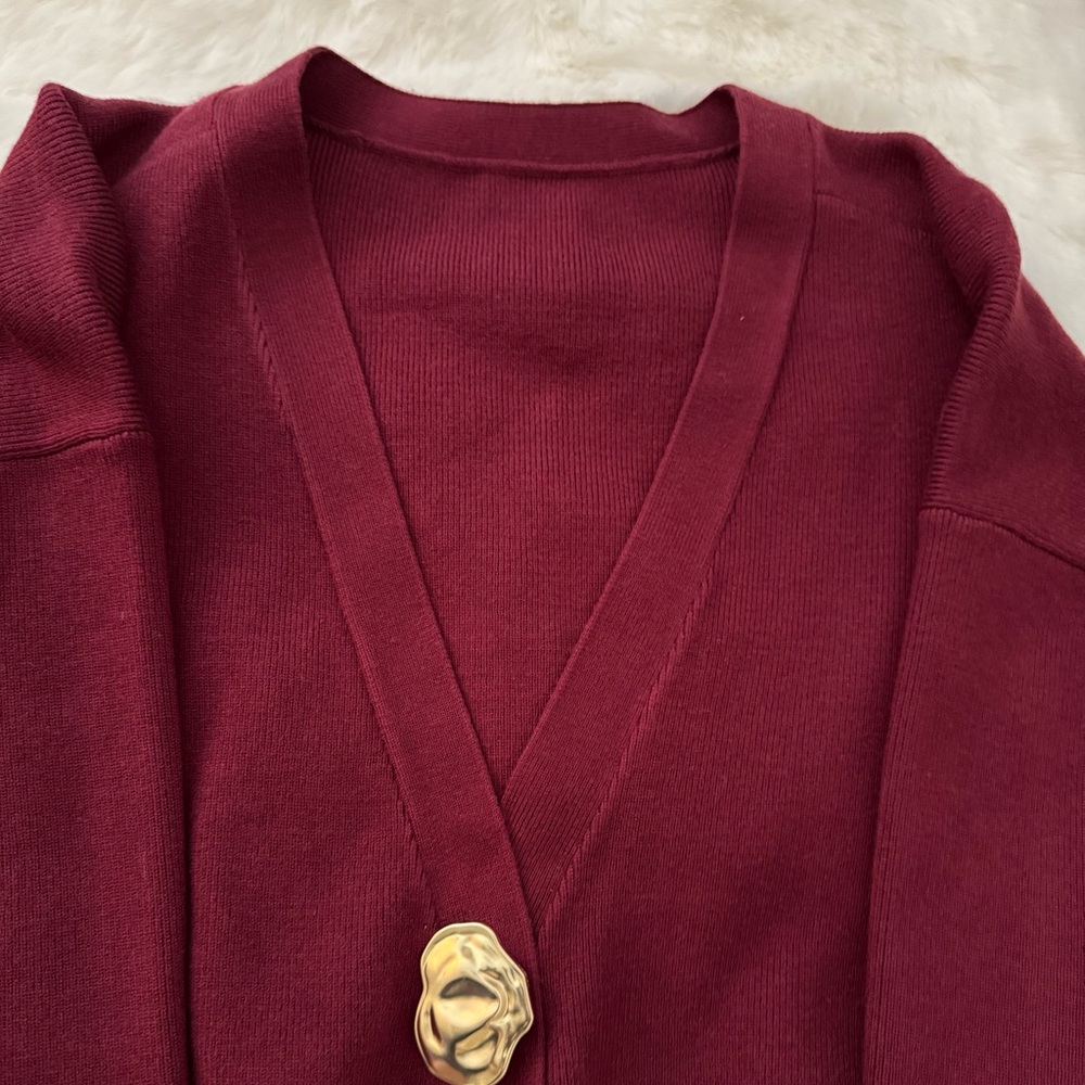 Commense Deep Red Women's Cardigan - Picture 3 of 5